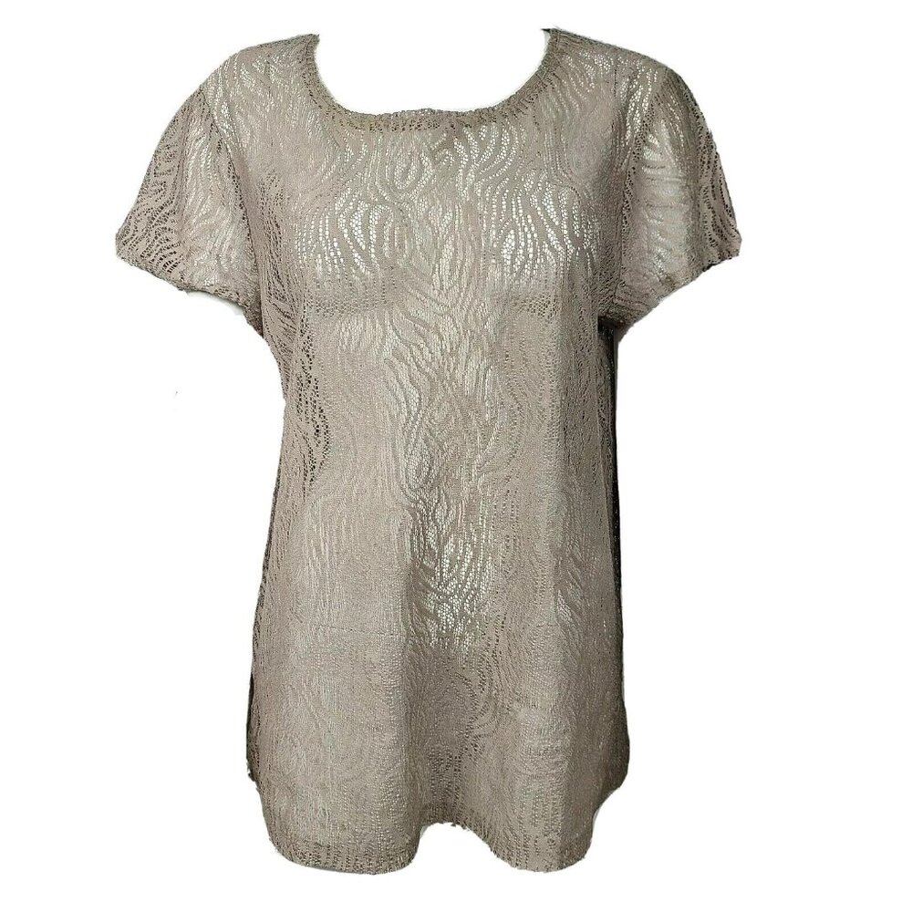 Easywear by Chicos Top Size‎ 2 (Large) Solid All Tan Short Sleeve Cutout Design